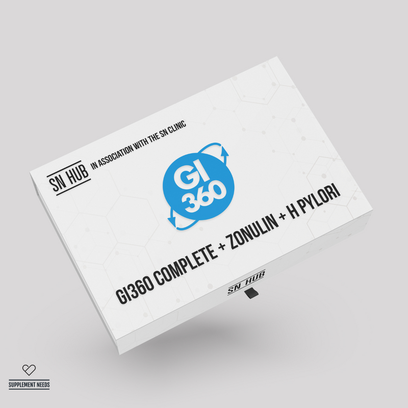 Product packaging with 'GI360' logo SN Hub and text on a gray background