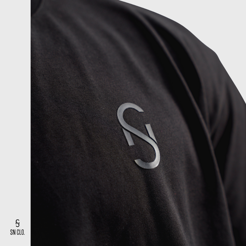 Black SN Clo. tee with logo on the front on a white background