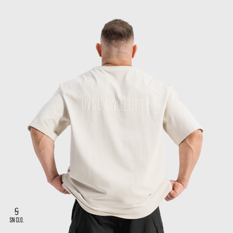 Stone SN Clo. tee with 'OVSD Collection' text on a grey background
