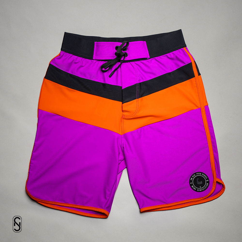 SN Mens Physique Board Shorts Purple Orange Black
