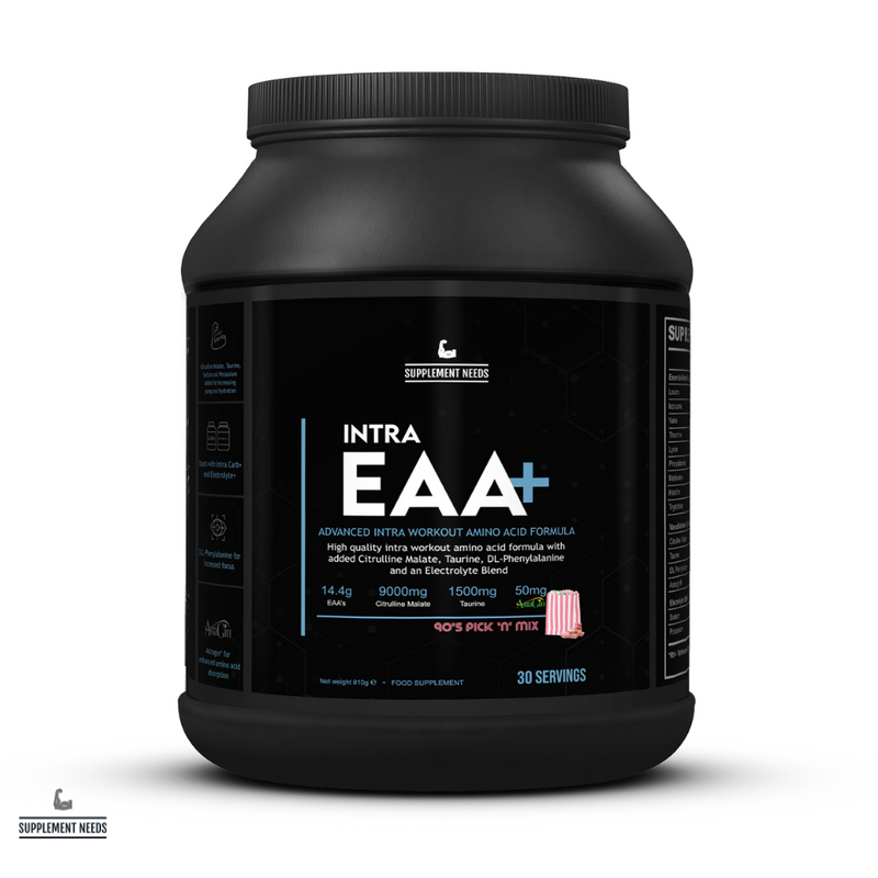 Supplement Needs Intra EAA+ Advanced Intra Workout Essential Amino Acid High Absorption Leucine BCAA muscle protein synthesis MPS Citrulline Malate Taurine Hydration Pumps Recovery Electrolytes Pick N Mix pick'n'mix 90s nostalgia flavour sweet 30 servings performance range 