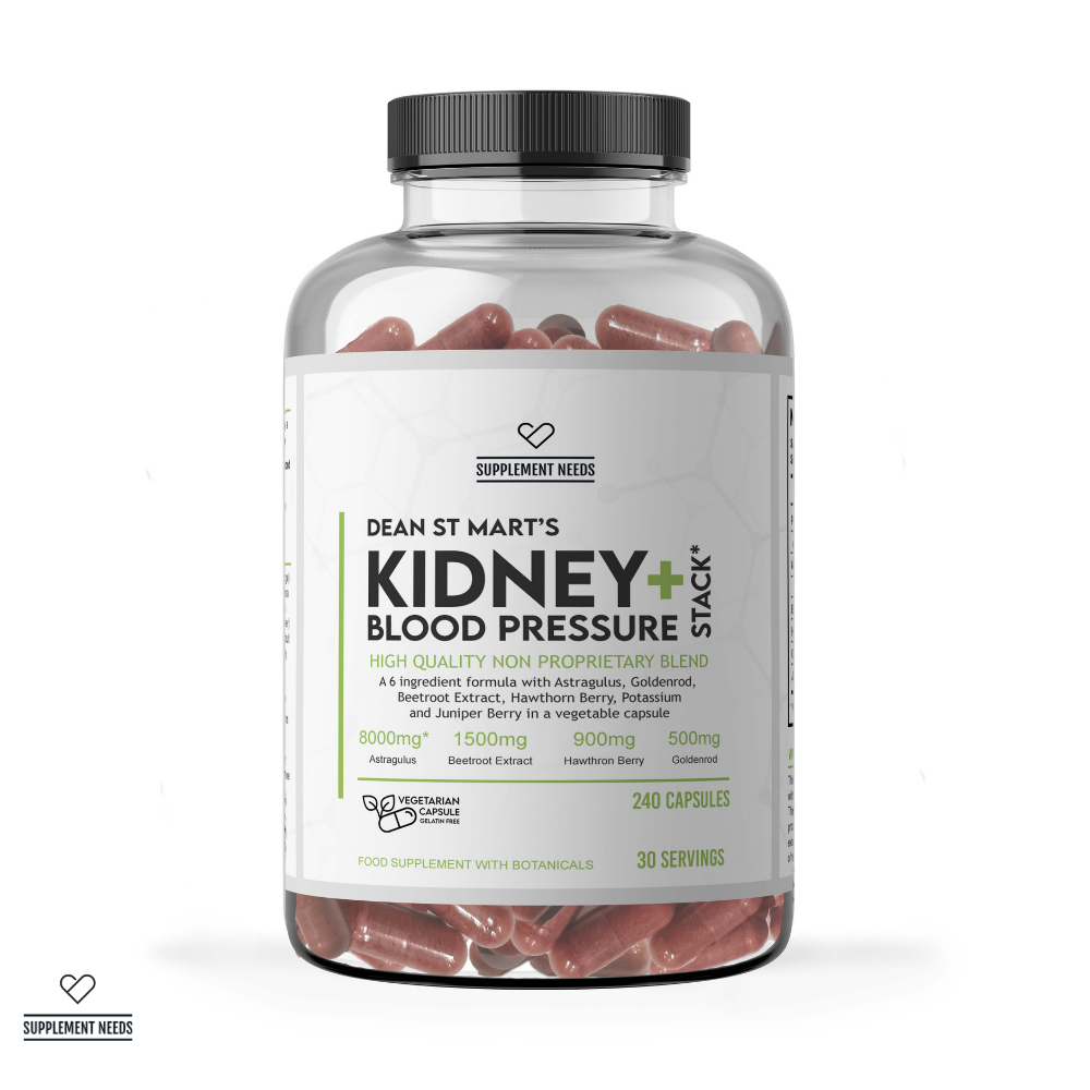Supplement Needs Kidney + Blood Pressure Stack Dr Dean St Mart Non Proprietary High Quality 6 ingredients Astragalus Beetroot Hawthorn Hydration Diuretic Volume 240 Capsules 30 servings Health Range TCM Natural 