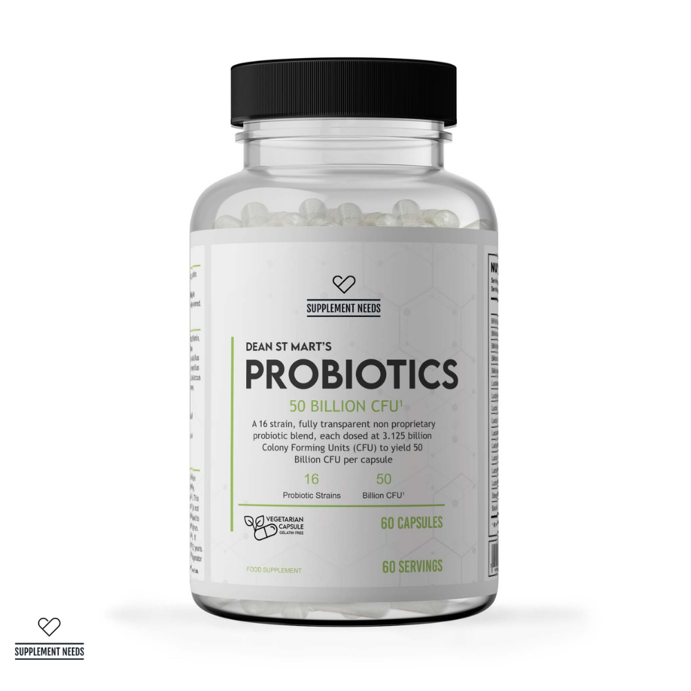 Supplement Needs Dr Dean St Mart Probiotics 60 capsules servings 50 Billion CFU Colony Forming Unit Acidophilus Lactobaccilus High Quality Fully Disclosed 16 strains Immune Digestive Health Range 