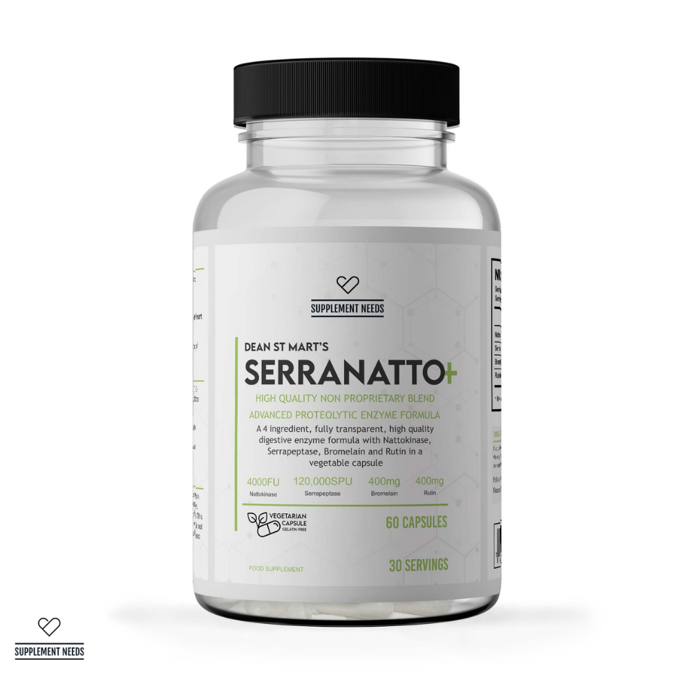 Supplement Needs Dr Dean St Mart SerraNatto High Quality Non Proprietary Advanced Proteolytic Enzyme Serrapeptidase Nattokinase blood thin clot Bromelain Digestive Enzyme 60 capsules 30 servings vegetable capsule health range