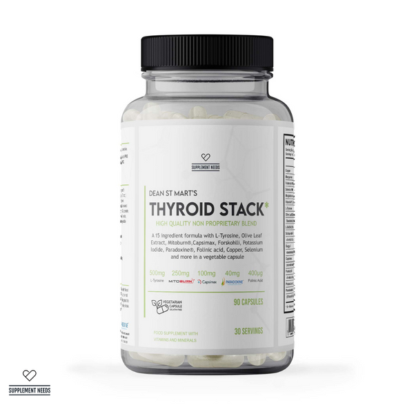 Supplement Needs Thyroid Stack Dr Dean St Mart 15 ingredients L-Tyrosine precursor T3 T4 conversion brown fat Mitoburn Capsimax Paradoxine Minerals Copper Folinic Acid 90 capsules 30 servings Health Range 